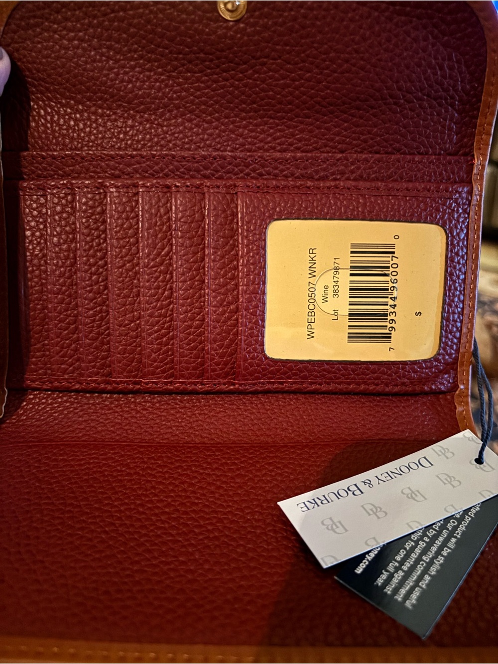 Dooney & Bourke Wine Red w Brown Trim Pebbled Leather Continental Wallet NIB 🏷️ - Picture 3 of 10